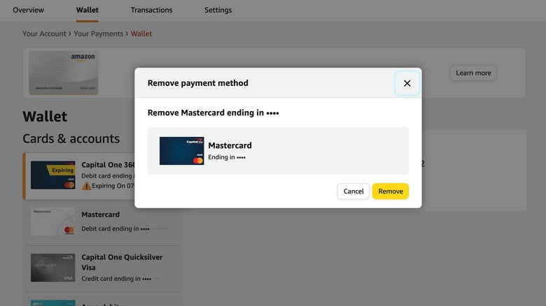 How to delete payment method on amazon