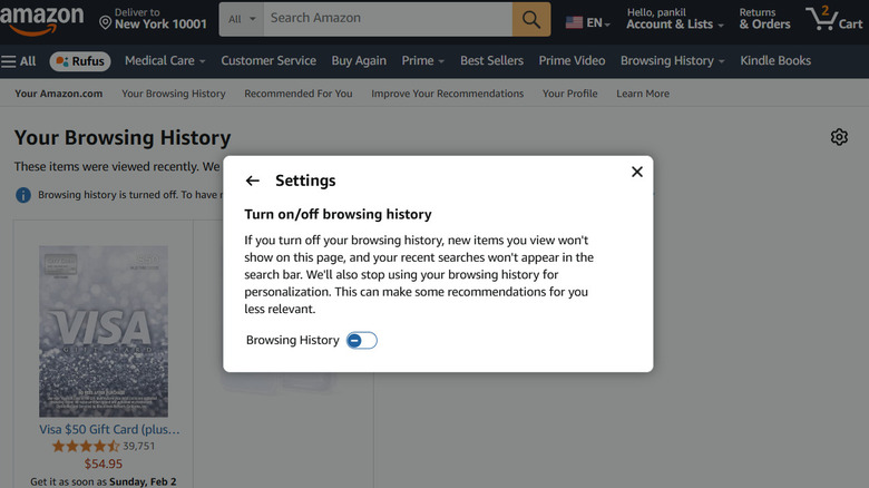 How to clear amazon search history